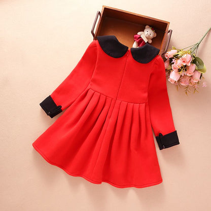 Girls' dress with plush children's skirt, autumn and winter Korean version, foreign style winter skirt, pure cotton, middle and large children's princess skirt