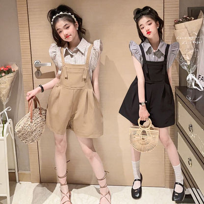 P Girls&#039; Suit 2024 New Summer Dress Western-style girls&#039; suspenders and girls&#039; children&#039;s summer clothes are fashionable.