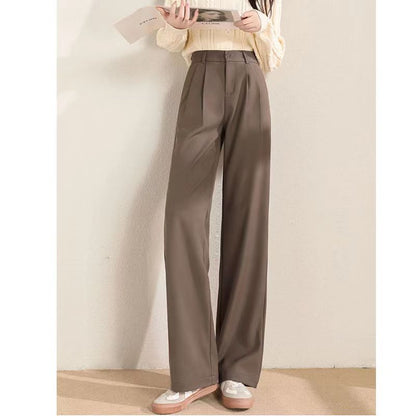 P Pure black wide-leg pants female 2024 new personality, high waist and drooping feeling, casual and loose mopping suit pants, straight pants female