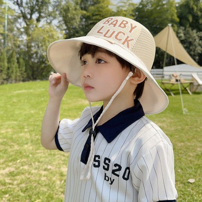 P Children's sunscreen hat summer boys and girls UV protection sun hat baby cartoon mesh large brim sunshade bucket hat