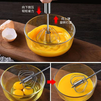 (VIDEO) 304 stainless steel whisk household 10 steel wire handheld semi-automatic cream whisk egg blender