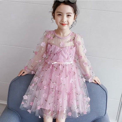 Vestido de niña de liquidación fuera de temporada, elegante y dulce vestido de princesa para niña, lindo vestido de malla de celebridad de Internet, vestido de baile 