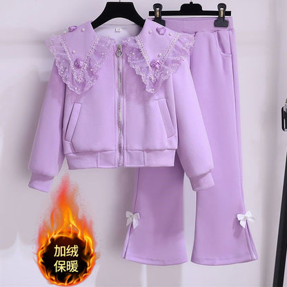 Girls' suits, autumn and winter clothes, new princess style, fashionable sweatshirt jacket, spring and autumn children's casual two-piece set