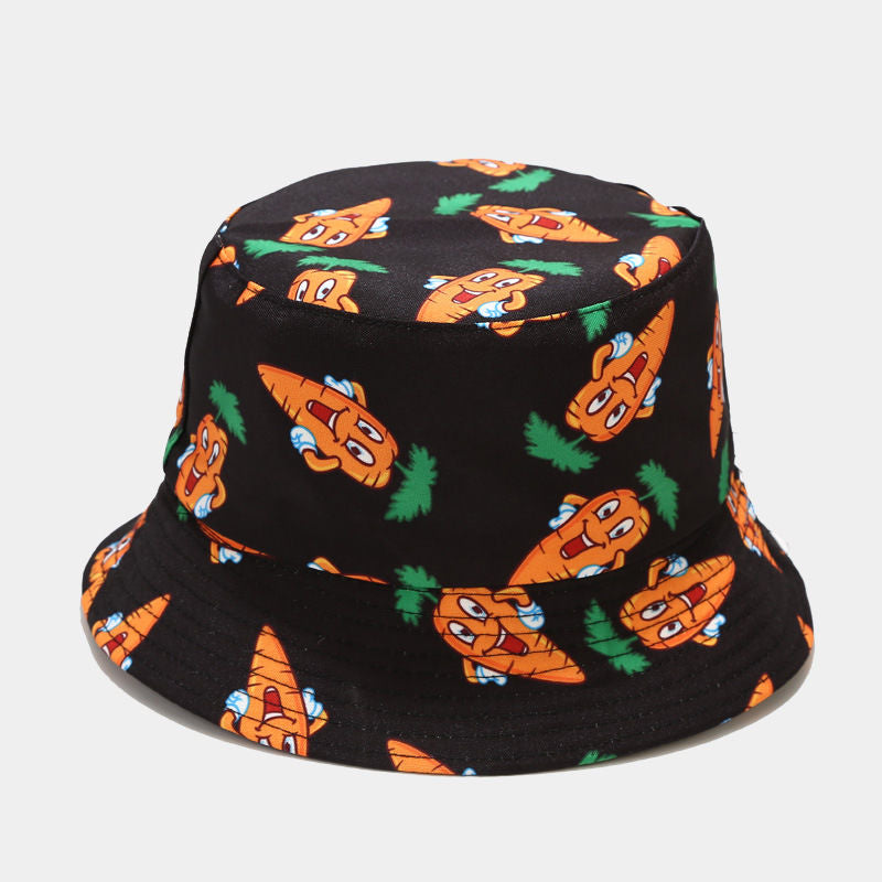 P 2022 Nuevo sombrero de pescador con estampado de vegetales creativo para mujer, sombrero para el sol de verano para exteriores, sombrero versátil para olla 