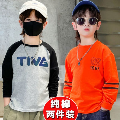 P boys long-sleeved t-shirt pure cotton middle and older children's autumn clothes outer wear boys autumn bottoming shirt top Korean version tide