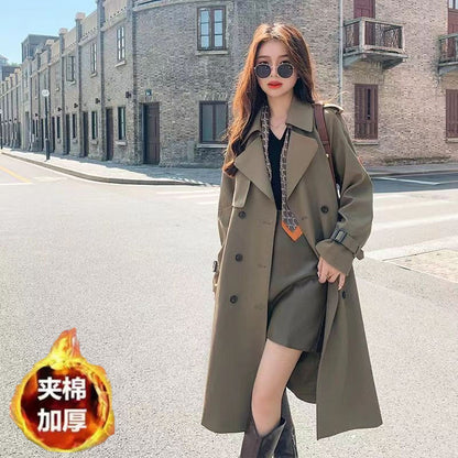 P French trench coat women's new spring and autumn waist drape foreign style medium and long popular high-end trench coat women