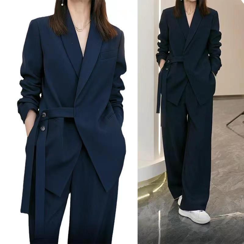 Mrs. P's Same Style 2024 Spring and Autumn New Large Size Fat mm Loose Age Reducing Wide Leg Pants Two Piece Suit Set for Women