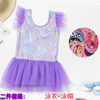 Traje de baño de sirena para niños, traje de baño femenino de una pieza, niña coreana, princesa, lindo bebé, traje de baño de aguas termales para niños pequeños 