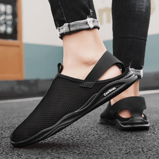 P mesh hollow summer breathable sandals, beach slippers, ultra light and fast dry hollow half slippers, men's shoes, cloth shoes, walking shoes